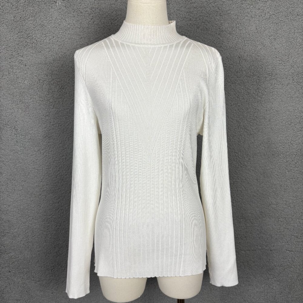 I.n.c. International Concepts Womens Detail Ribbed Mock Neck Sweater White Large